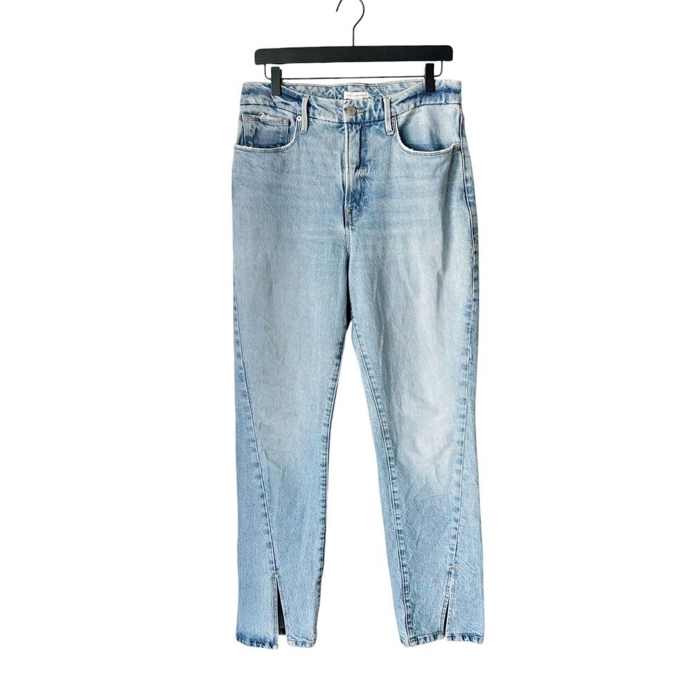Good American Jeans 10 /30 Good Boy Twist Slit Straight Leg High Rise Blue Denim